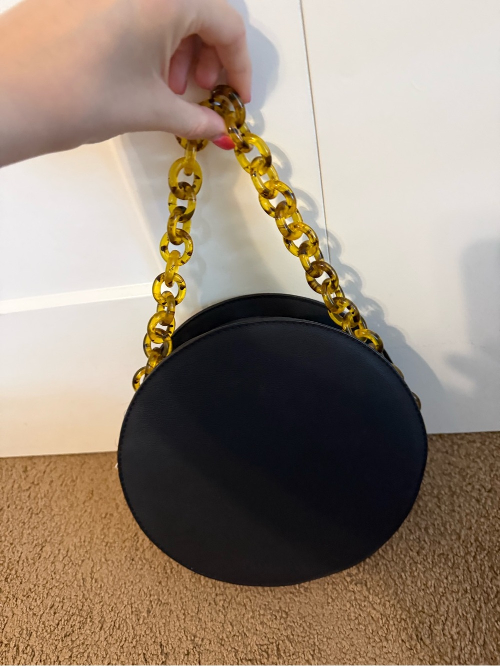 Anthropologie Black Circle Crossbody Bag with Tortoiseshell Chain Handle
